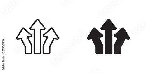 three up arrows icon vector illustration representing growth, progress, increase and upward business performance in modern flat and outline styles