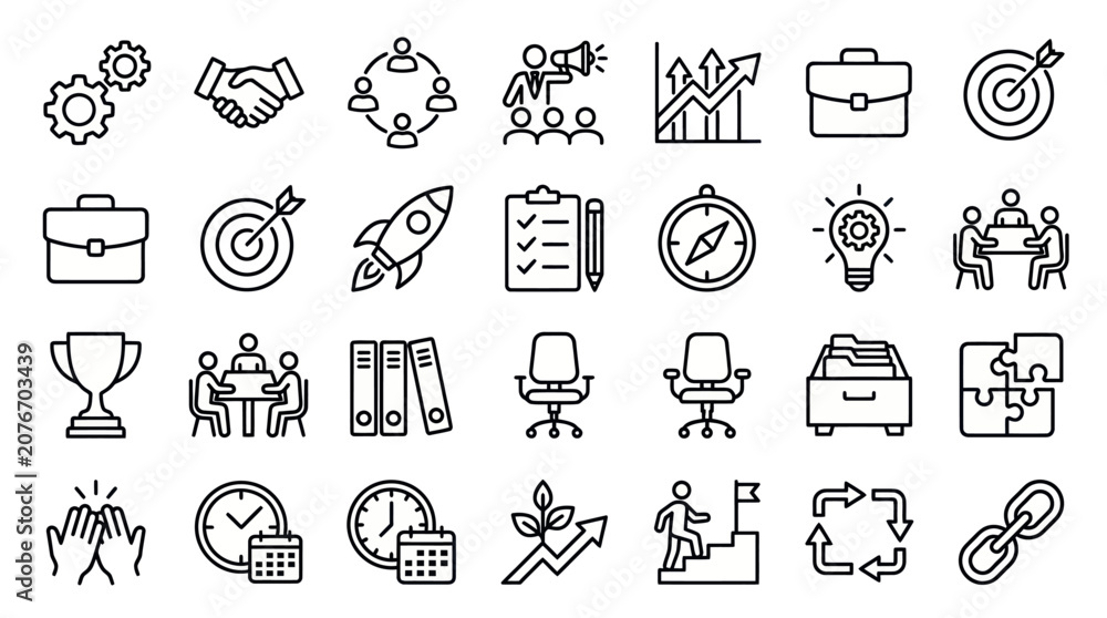 Fototapeta premium Startup and business innovation growth line icons