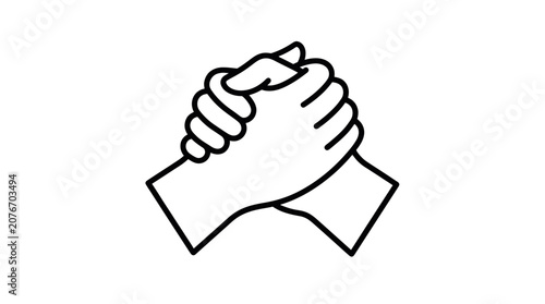 Strong handshake and teamwork agreement line icon.