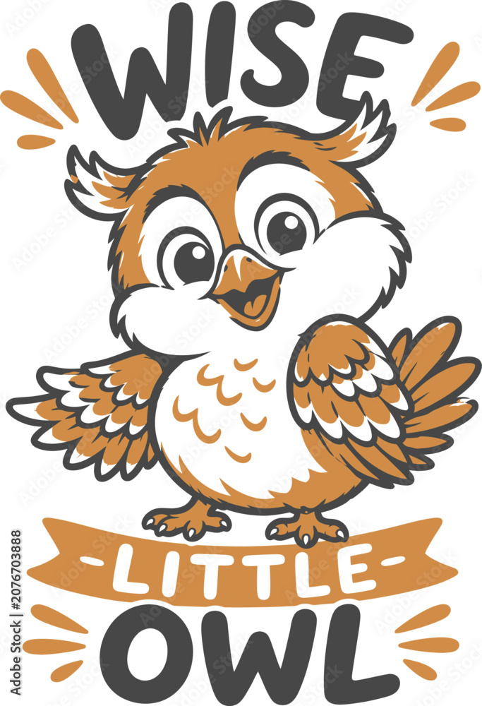 Fototapeta premium Cute little owl character with autumn leaves cute owl cartoon owl orange owl
