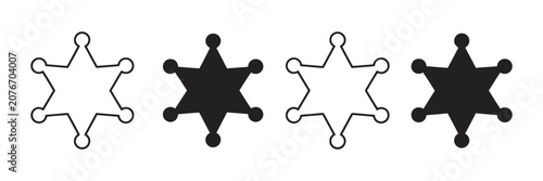 sheriff icon vector set featuring police badge, law enforcement star, justice and public safety symbols in modern outline and solid styles