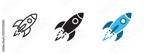 rocket icon launching upward representing startup launch, business growth, innovation, project development and successful progress in modern vector style