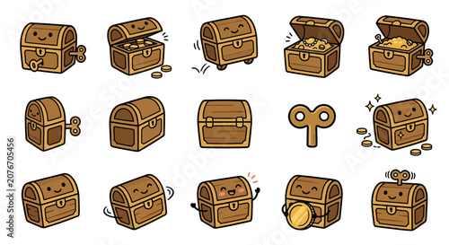 фотографія Cartoon wooden treasure chests with wind-up keys