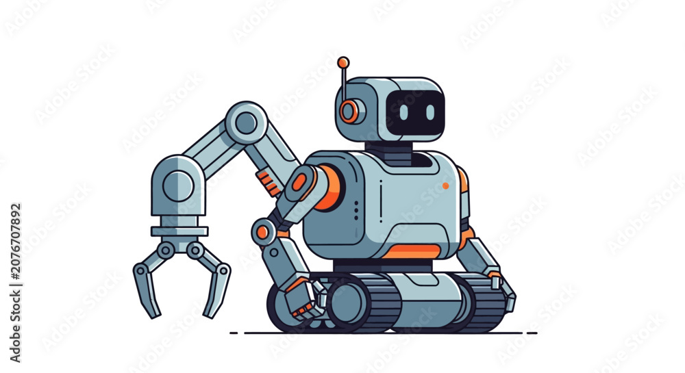 Fototapeta premium Cute Robot with Claw Arm - Future Technology, AI, Robotics