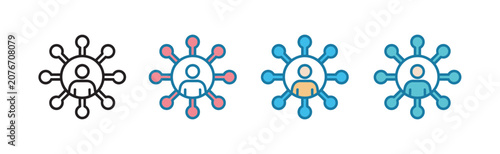 stakeholder icon set multiple style collection featuring business relationships, collaboration, communication and corporate management symbols in outline, solid and flat styles