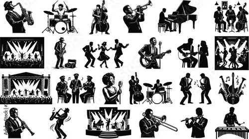 Photos Jazz Musician and Live Band Silhouette Collection Featuring Concert Performers,