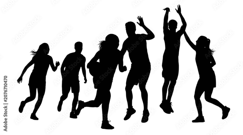 Fototapeta premium Group of young people jumping and playing together