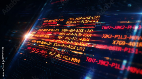Glowing alphanumeric codes on dark background