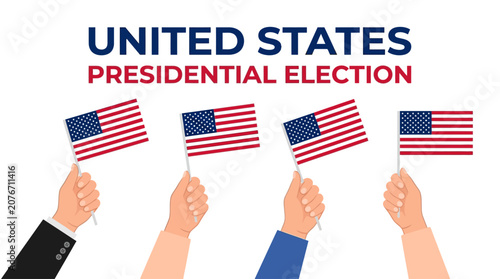 The American electoral process involves citizens voting with flags in hand