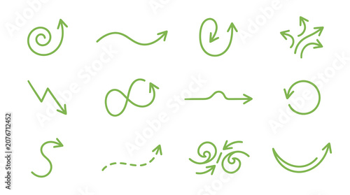 Decorative green swirly and spiral arrow set