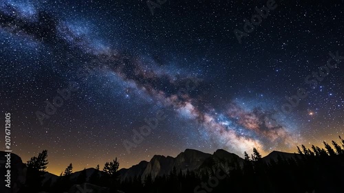 Majestic Milky Way Galaxy Over Serene Mountain Landscape at Night with Starry Sky