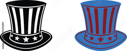 Tableau sur toile Two uncle sam top hats in black and white and blue and red colors