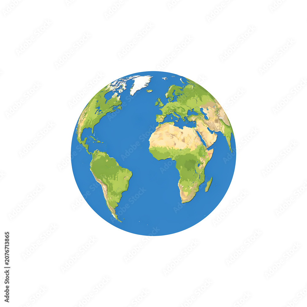 Fototapeta premium Simple globe showing continents and oceans on a plain white background