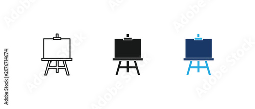 Easel icon, artist canvas blank board painting presentation creative studio set. vector illustration
