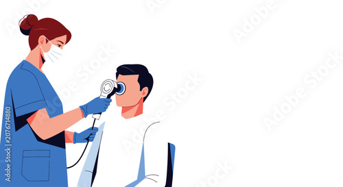 Doctor using handheld AI diagnostic tool for patient examination in a modern clinic, futuristic healthcare technology concept