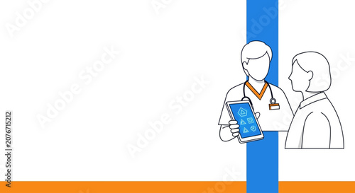 Doctor using advanced handheld AI diagnostic tool to consult with patient in modern clinic setting