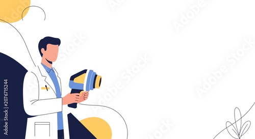 Doctor in clinic holding advanced handheld AI diagnostic tool for medical examination and patient care