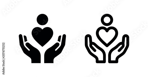 Hands Holding Heart and Person Vector Icon Set - Care, Community Support, and Empathy Symbol