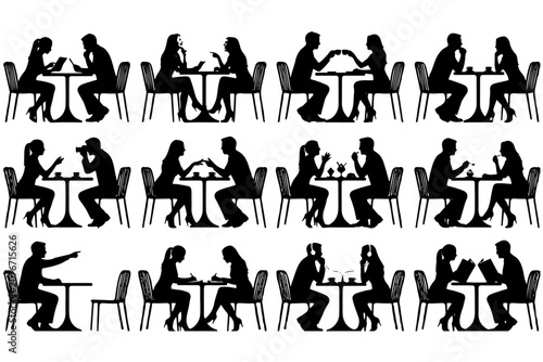 People Socializing in Cafe Silhouette Vector Artwork
