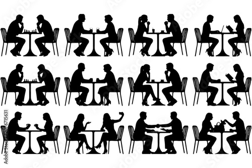 Restaurant Couples Sitting Silhouette Vector Collection