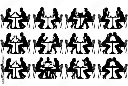Restaurant Conversation Scene Vector Silhouette Collection
