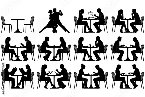 Restaurant Meeting Couples Silhouette Vector Illustration