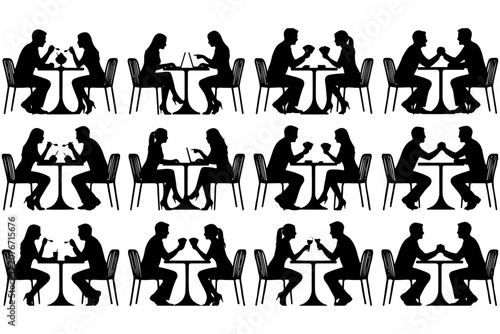 Social Cafe Scene People Silhouette Illustration