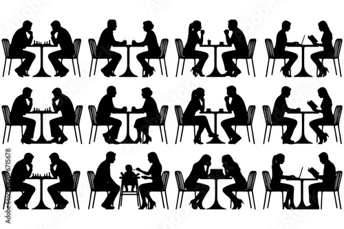 Restaurant Social Gathering Silhouette Vector Illustration
