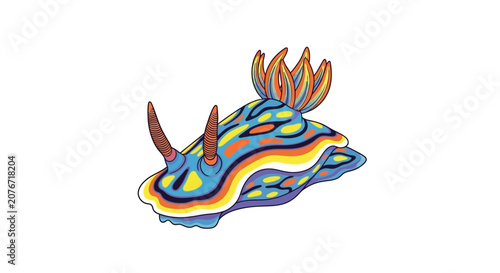 Bild auf Leinwand Vibrant colorful nudibranch sea slug illustration isolated on white background