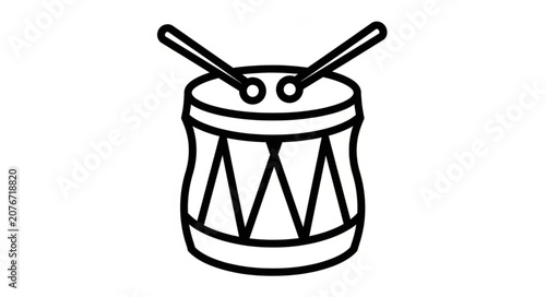 Schilderij op canvas Line Drawing of Snare Drum with Drumsticks