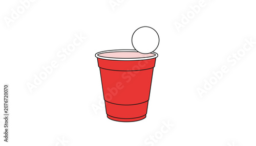 White ping pong ball is about to land inside a classic red plastic solo cup during a fun college beer pong game.