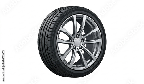 Schilderij op canvas Premium alloy wheel and new tire vector isolated on white background