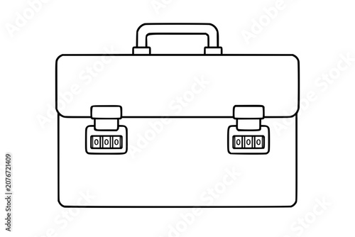 Minimal lawyer briefcase vector icon illustration with simple locks, sturdy handle and clean black outline style, ideal for law firm branding, attorney services, contracts and professional legal work