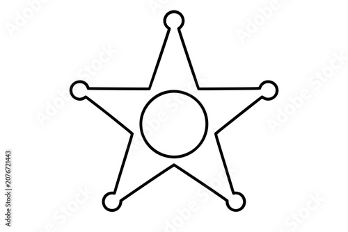 Sheriff star badge hand-traced vector icon, simple outline illustration of police authority emblem with open center circle, law enforcement mark, minimalist black line art for official graphics