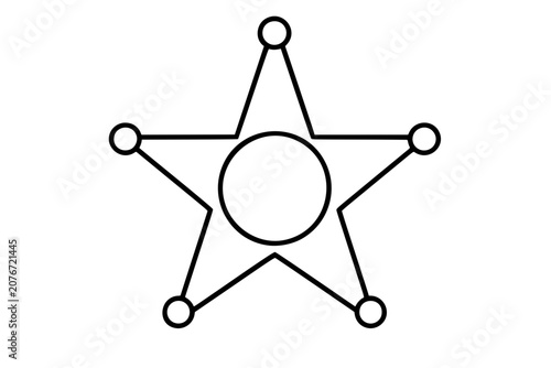 Police badge star hand-traced vector icon, clean outline illustration of sheriff emblem with circular center, law enforcement authority symbol, minimalist black line art for security graphics