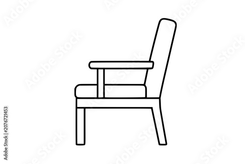 Plaintiff chair side view with armrest and tall back, simple courtroom seating in clean black outline vector icon illustration for witness stand, hearings, trial graphics and legal themes