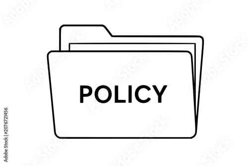 Policy file folder hand-traced vector icon, clean outline illustration with bold label, compliance archive, office records, governance documents, minimalist black line art for business graphics