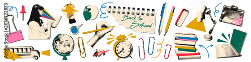 Bild auf Leinwand Back to school halftone collage elements set