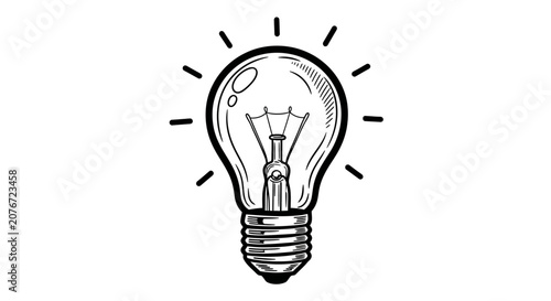 Foto The glowing light bulb shines brightly with lines around it.