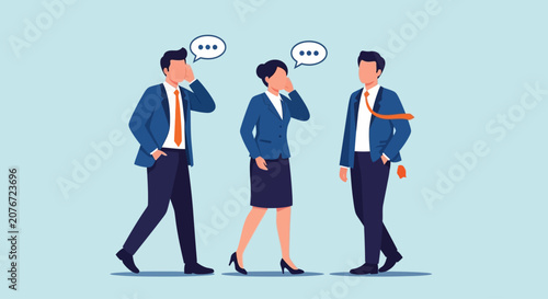 Принти на полотні Three business professionals converse outdoors in formal attire on a sunny day with vbnjhgv