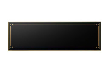Elegant blank black signboard with golden border and classic corner details on transparent background