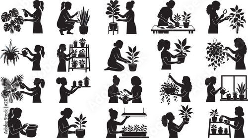 Gardening themed Silhouettes Black Vector Illustration Collection