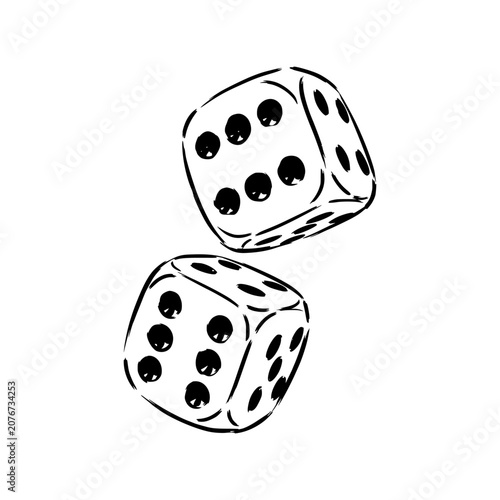Two dice floating handdrawn sketch illustration