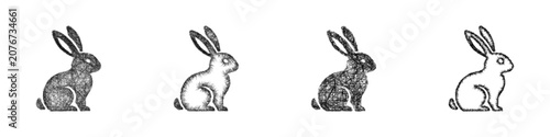 Foto Sketch black and white rabbit logo design set
