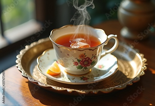 Refined Earl Grey Tea Aroma Bergamot Elegantly Presented on Tea Tray