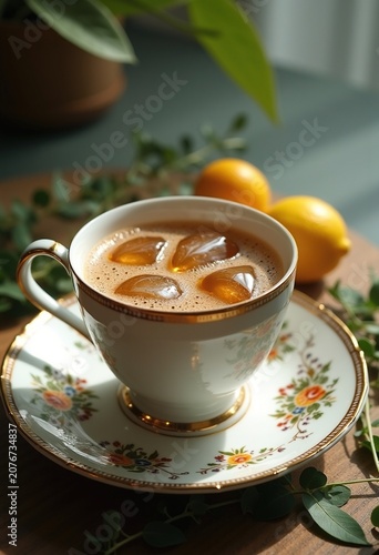 Refined Earl Grey Tea Infusion Bergamot Essence On Ornate Tea Tray Fine Porcelain Cup