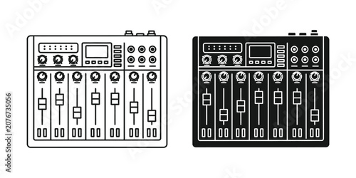 Canvastavla Audio mixing console set with sliders and knobs for sound engineering and music