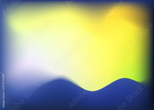 Abstract Yellow Blue Blur Gradient Background With Soft Glow Wave Shapes