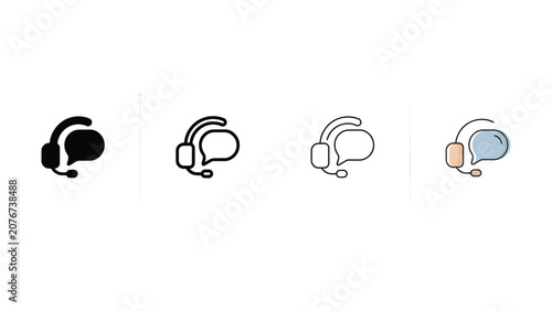 Modern customer service communication headset icons with speech bubble representing online support and assistance helpline concept