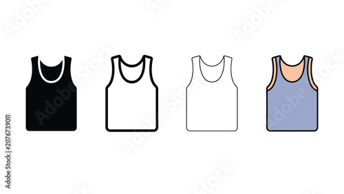 Stylish minimalist tank top vector icons representing casual apparel and underwear clothing for diverse design projects